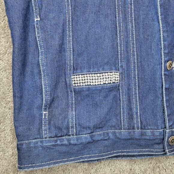 Vintage Y2K South Pole Button Up Bling Embroidered Dark Wash Denim Jacket XL - Picture 2 of 12